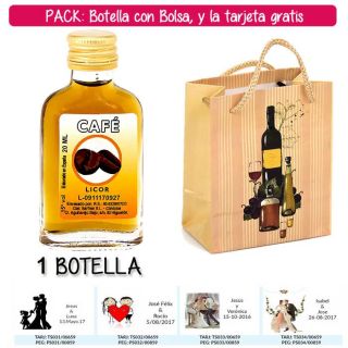 Botellita Petaca de Licor de Café con bolsa “bodegón” y tarjeta
