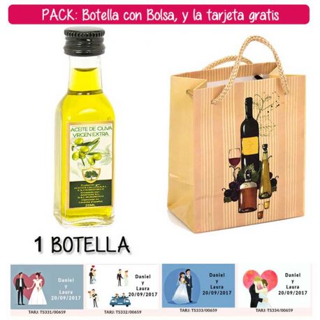 Botellita de Aceite de Oliva Virgen Extra con bolsa “bodegón” y tarjeta