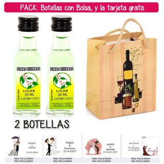 2 Botellitas de Licor de Finas Hierbas con bolsa “bodegón” y tarjeta