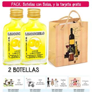 2 Botellitas Petaca de Limoncielo con bolsa “bodegón” y tarjeta