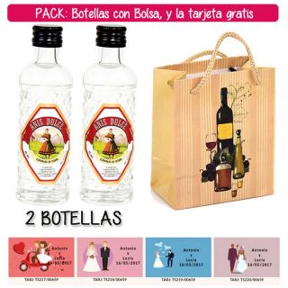 2 Botellitas 40ml de Anís Dulce con bolsa “bodegón” y tarjeta