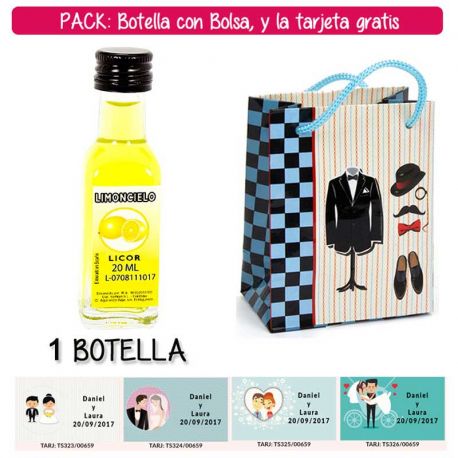 Botellita de Limoncielo con bolsa “charlestón” y tarjeta