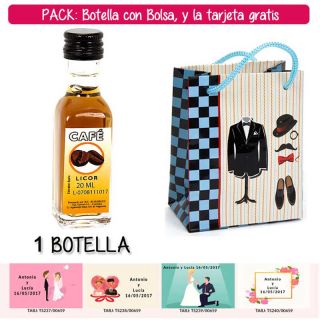 Botellita de Licor de Café con bolsa “charlestón” y tarjeta