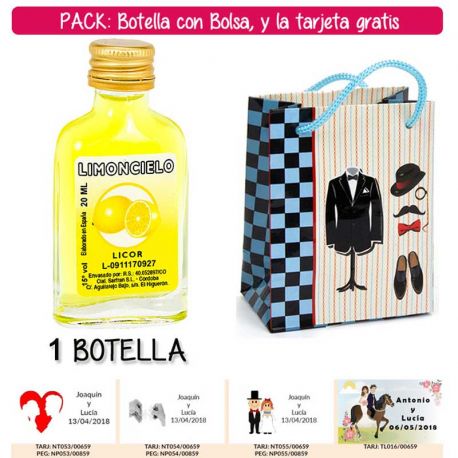 Botellita Petaca de Limoncielo con bolsa “charlestón” y tarjeta