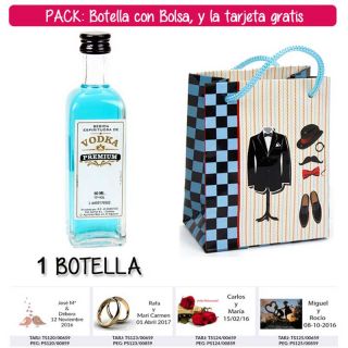 Botellita 60ml de Vodka Premium con bolsa “charlestón” y tarjeta