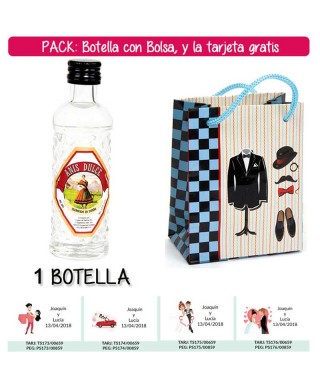 Botellita 40ml de Anís Dulce con bolsa “charlestón” y tarjeta