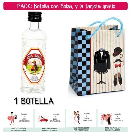 Botellita 40ml de Anís Dulce con bolsa “charlestón” y tarjeta