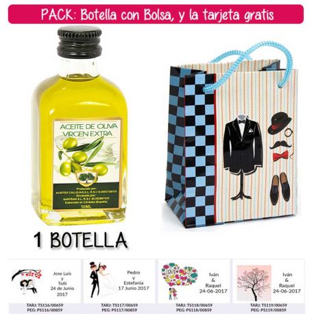 Botellita de Aceite de Oliva Virgen Extra con bolsa “charlestón” y tarjeta