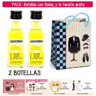 2 Botellitas de Limoncielo con bolsa “charlestón” y tarjeta