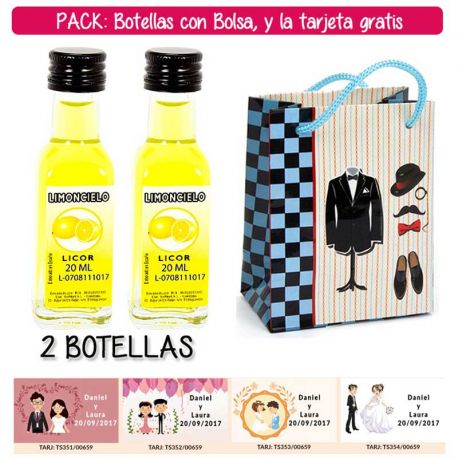 2 Botellitas de Limoncielo con bolsa “charlestón” y tarjeta