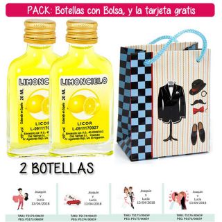 2 Botellitas Petaca de Limoncielo con bolsa “charlestón” y tarjeta
