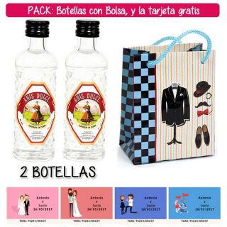 2 Botellitas 40ml de Anís Dulce con bolsa “charlestón” y tarjeta