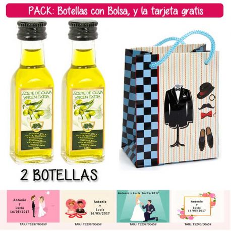 2 Botellitas de Aceite de Oliva Virgen Extra con bolsa “charlestón” y tarjeta