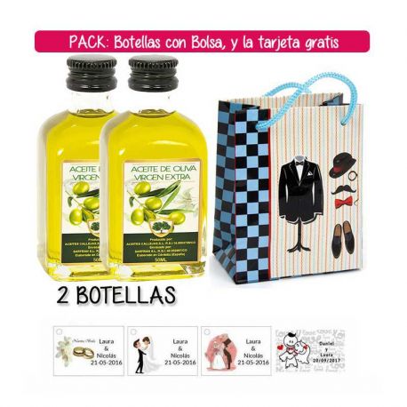 2 Botellitas de Aceite de Oliva Virgen Extra con bolsa “charlestón” y tarjeta