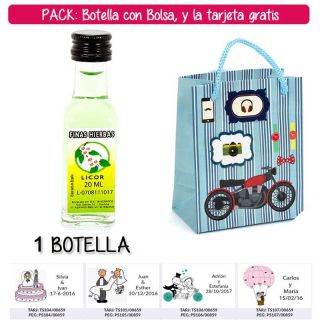 Botellita de Licor de Finas Hierbas con bolsa “con moto roja” y tarjeta