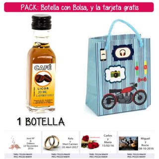Botellita de Licor de Café con bolsa “con moto roja” y tarjeta