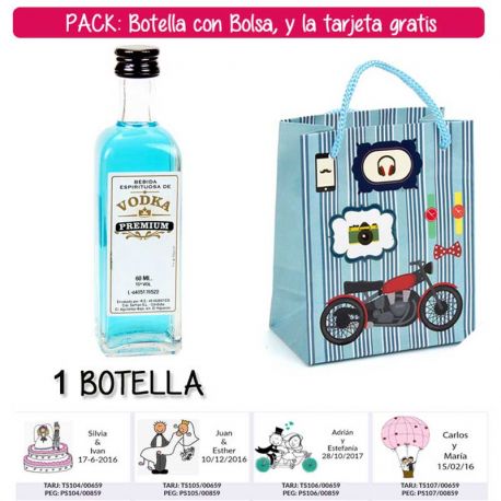 Botellita 60ml de Vodka Premium con bolsa “con moto roja” y tarjeta