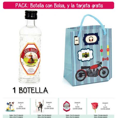 Botellita 40ml de Anís Dulce con bolsa “con moto roja” y tarjeta