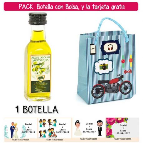 Botellita de Aceite de Oliva Virgen Extra con bolsa “con moto roja” y tarjeta