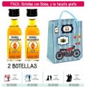 2 Botellitas de Vodka Caramelo con bolsa “con moto roja” y tarjeta