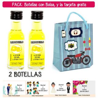 2 Botellitas de Limoncielo con bolsa “con moto roja” y tarjeta