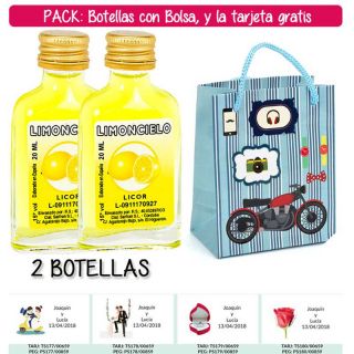 2 Botellitas Petaca de Limoncielo con bolsa “con moto roja” y tarjeta