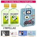 2 Botellitas Petaca de Licor de Finas Hierbas con bolsa “con moto roja” y tarjeta