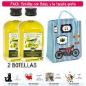 2 Botellitas de Aceite de Oliva Virgen Extra con bolsa “con moto roja” y tarjeta