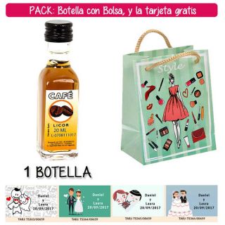 Botellita de Licor de Café con bolsa “fashion con mujer” y tarjeta
