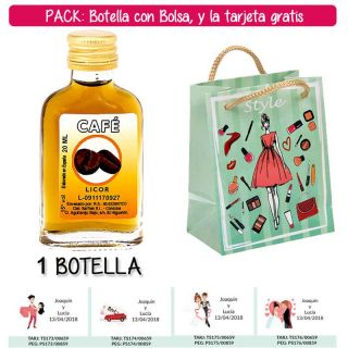 Botellita Petaca de Licor de Café con bolsa “fashion con mujer” y tarjeta
