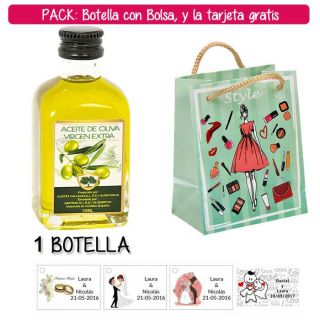 Botellita de Aceite de Oliva Virgen Extra con bolsa “fashion con mujer” y tarjeta