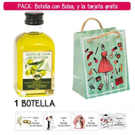 Botellita de Aceite de Oliva Virgen Extra con bolsa “fashion con mujer” y tarjeta