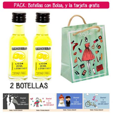 2 Botellitas de Limoncielo con bolsa “fashion con mujer” y tarjeta