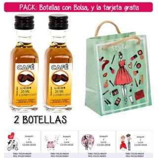 2 Botellitas de Licor de Café con bolsa “fashion con mujer” y tarjeta