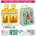 2 Botellitas Petaca de Vodka Caramelo con bolsa “fashion con mujer” y tarjeta
