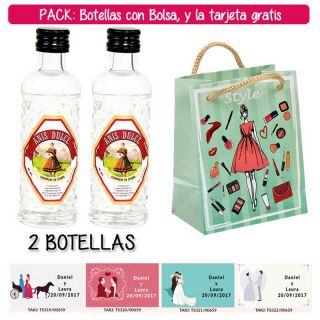 2 Botellitas 40ml de Anís Dulce con bolsa “fashion con mujer” y tarjeta