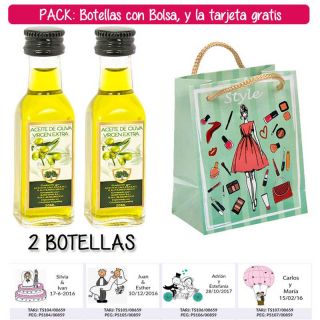 2 Botellitas de Aceite de Oliva Virgen Extra con bolsa “fashion con mujer” y tarjeta