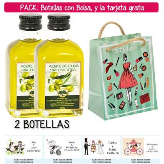 2 Botellitas de Aceite de Oliva Virgen Extra con bolsa “fashion con mujer” y tarjeta