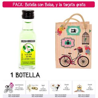 Botellita de Licor de Finas Hierbas con bolsa “fashion con bici” y tarjeta