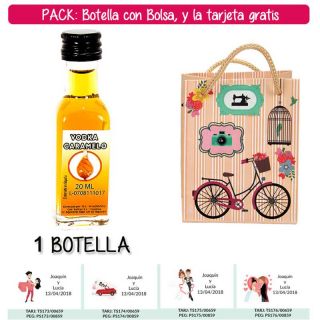 Botellita de Vodka Caramelo con bolsa “fashion con bici” y tarjeta