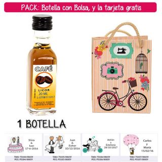 Botellita de Licor de Café con bolsa “fashion con bici” y tarjeta