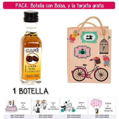 Botellita de Licor de Café con bolsa “fashion con bici” y tarjeta