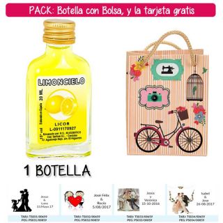 Botellita Petaca de Limoncielo con bolsa “fashion con bici” y tarjeta