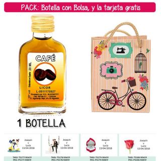 Botellita Petaca de Licor de Café con bolsa “fashion con bici” y tarjeta
