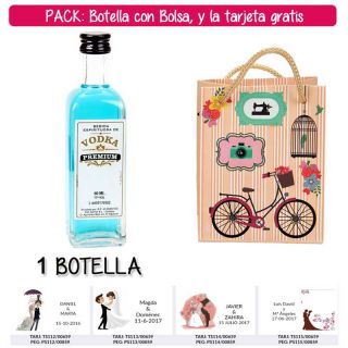 Botellita 60ml de Vodka Premium con bolsa “fashion con bici” y tarjeta