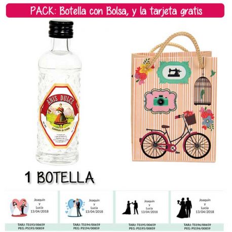 Botellita 40ml de Anís Dulce con bolsa “fashion con bici” y tarjeta