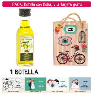 Botellita de Aceite de Oliva Virgen Extra con bolsa “fashion con bici” y tarjeta
