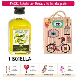 Botellita de Aceite de Oliva Virgen Extra con bolsa “fashion con bici” y tarjeta