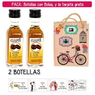 2 Botellitas de Licor de Café con bolsa “fashion con bici” y tarjeta