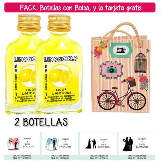 2 Botellitas Petaca de Limoncielo con bolsa “fashion con bici” y tarjeta
